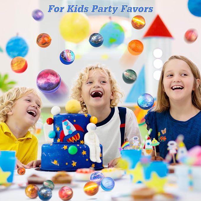 30 Pack Galaxy Bouncy Balls 32 mm Space Themed Rubber Balls in 30 Styles Bulk Space Party Favors for Kids, Goodie Bag Fillers, Bag Stuffers, Space Toys for Boys and Girls