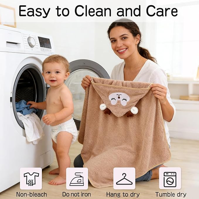 Hooded Baby Towel Set, 32x32 Inch Absorbent Bath Towels, 4 PCS Soft Hooded Towels, Perfect for Newborns, Toddlers, Babies, Essential Baby Bath Accessories (Green + Brown + White + Gray)