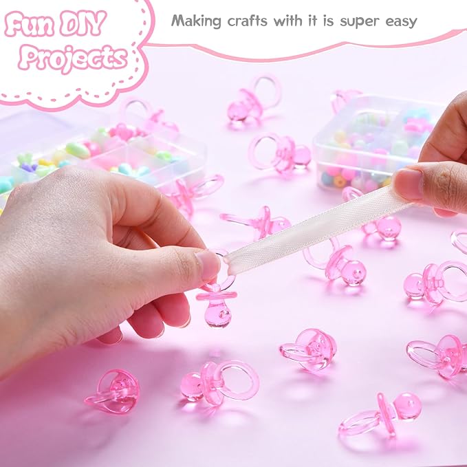 50 Pcs Mini Pacifiers Baby Shower Games Girl, 1.25 Inch Cute Baby Shower Pacifiers, Bulk Acrylic Pacifier for Party Table Scatter, Pacifier Hunt Game, Gender Reveal Decoration Party Favors(Pink)