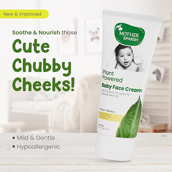 Mother Sparsh Plant Powered Natural Baby face Cream, 50g + Plant Powered Natural Baby Lotion and Baby Wash (200ml Each)