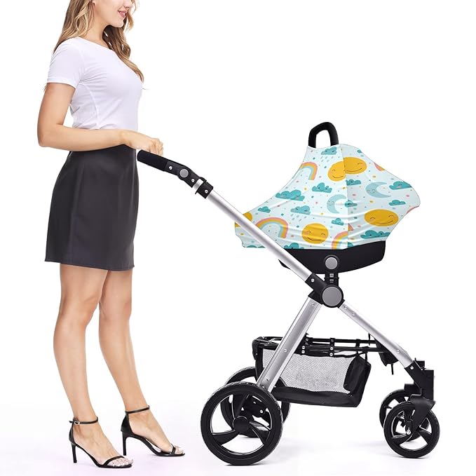 Baby Car Seat Stroller Covers Sun Moon Cloud Rainbow Nursing Cover Breastfeeding Scarf Soft Breathable Stretchy Coverage Carseat Canopy Cover for Boys and Girls Soft Breathable Multi Use