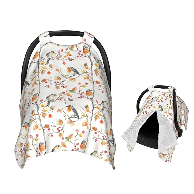 Fall Leaf Bird Tree Branch Baby Car Seat Canopy Nursing Cover for Newborn Car Seat Breastfeeding Covers Blanket Newborn Shower Gift