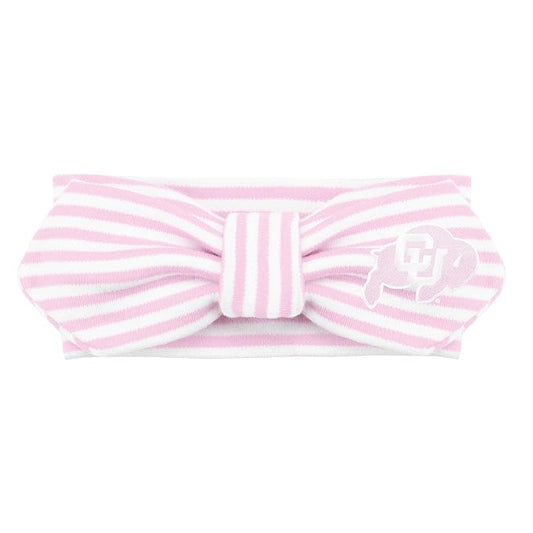 Creative Knitwear Colorado Buffaloes Infant Girls Pink/White Striped Hair Knot Headband Embroidered Logo - Size Newborn - 4T