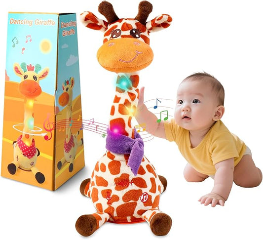 JISONCASE Talking Dancing Giraffe Baby Toy, Adjustable Volume Tummy Time Toy Repeating What You Say, Singing Mimicking Recording Sensory Education for Toddlers Boy Girls