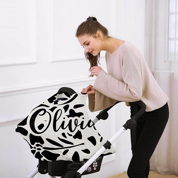 Custom Name Car Seat Canopy - Baby Car Seat Covers, Infant Stroller Cover, Carseat Canopy Christmas Birthday Gifts for Girls and Boys Flower Theme