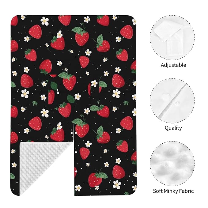 KiuLoam Strawberry Floral On Black Baby Car Seat Canopy, Nursing Cover for Mom Breastfeeding Scarf, Infant Car Seat Cover/Multiuse Baby Stroller Covers for Babies Boys Girls