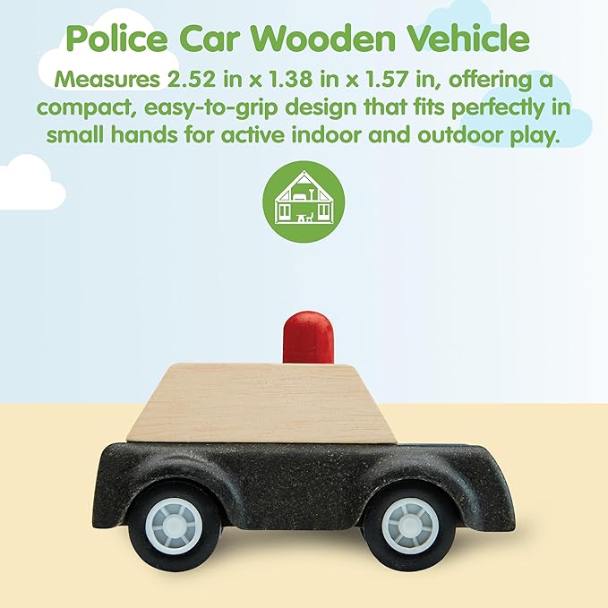 PlanToys® Police Car Wooden Montessori Vehicle Toy | Early Movement, Imagination and Practical Life Exploration | Eco Friendly Car for Indoor and Outdoor Play