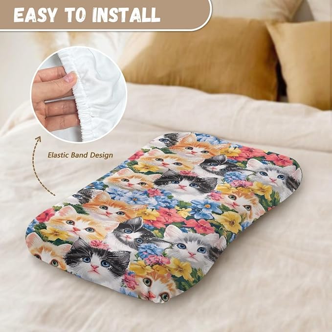 Cute Cats Snuggle Me Lounger Cover for Baby Boys and Girls,Kitten Floral Lounger Pillow Covers, Newborn Infant Nest Slipcover 31.5'' x 21.3''
