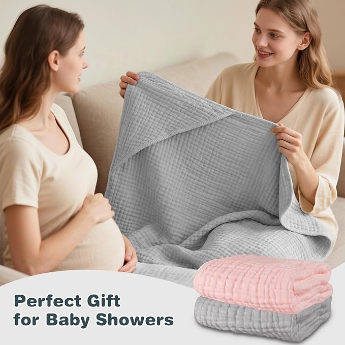 Hooded Baby Bath Towels for Newborn, 2 Pack - 6-Layer 100% Muslin Cotton, Soft Absorbent Baby Towels with Hood for Babies, Infants & Toddlers, Large 32x32 Inch Unisex Newborn Baby Bath Essentials