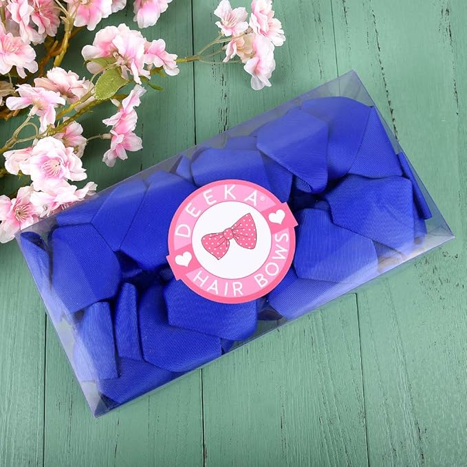 DEEKA 12 PCS 6" Big Hand-made Grosgrain Ribbon Hair Bow Alligator Clips Hair Accessories for Little Teen Toddler Girls - Roayl Blue