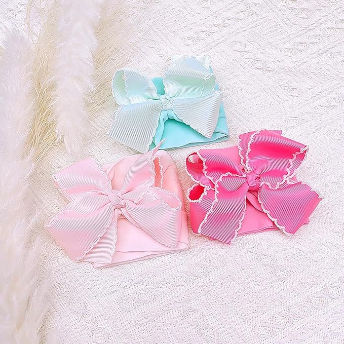 Baby Girl Soft Nylon Bow Elastic Headband Turban Toddler Infant Bow-knot Stretchy Hair Band Birthday Party Hair Bow Ribbon Accessories for Newborn Baby (Bow 1 - Pink, Elastic)