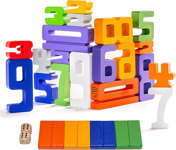 Large 30 Pcs Wooden Number Building Blokcs，Large Digit Blocks for Kids，Friends of 10 Blocks，Educational Tool Number Blocks for Kids 3+ Year Olds，Toys for Learning Math and Working on Balance