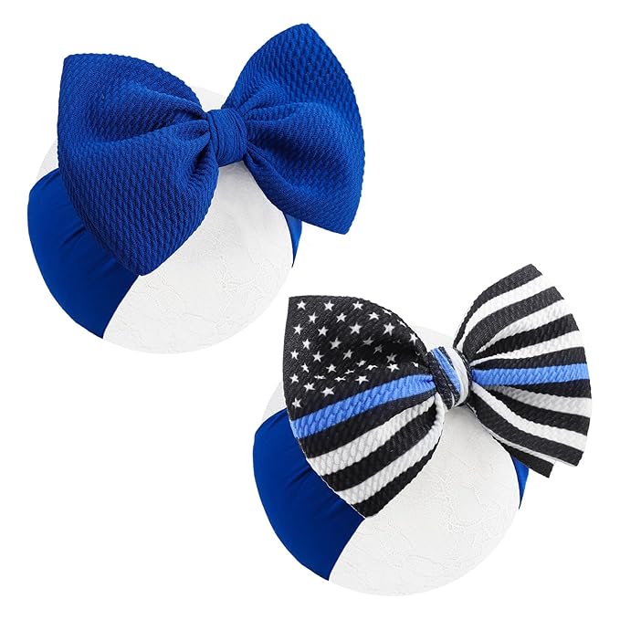 National Police Week Headbands for Girls Baby Bows Newborn Headbands 6" Police Support Wreath Bows Blue Black Stripe Toddler Hair Accessories
