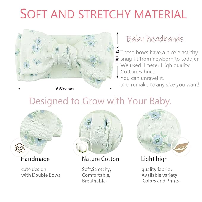 LemonSpace Handmade baby bow with Knotted Double Bows Stretchy Soft Cotton Infant Headwrap Comfortable Hair Accessories for Newborn,Toddler,Kids Ideal Gift for Baby Shower,Holidays