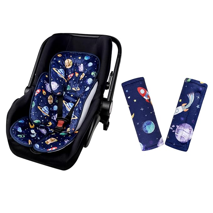 Pea Pod Pack of Infant Car Seat Insert and Car Seat Strap Covers Set, Outer Space