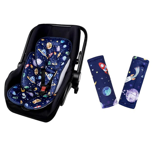Pea Pod Pack of Infant Car Seat Insert and Car Seat Strap Covers Set, Outer Space