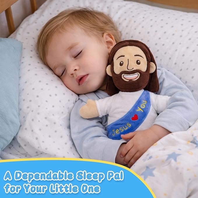 Yelakey Jesus Plush 11.8" Stuffed Doll Soft Religious Plushie for Kids Christian Toy for Easter Christmas Baptism (Blue)