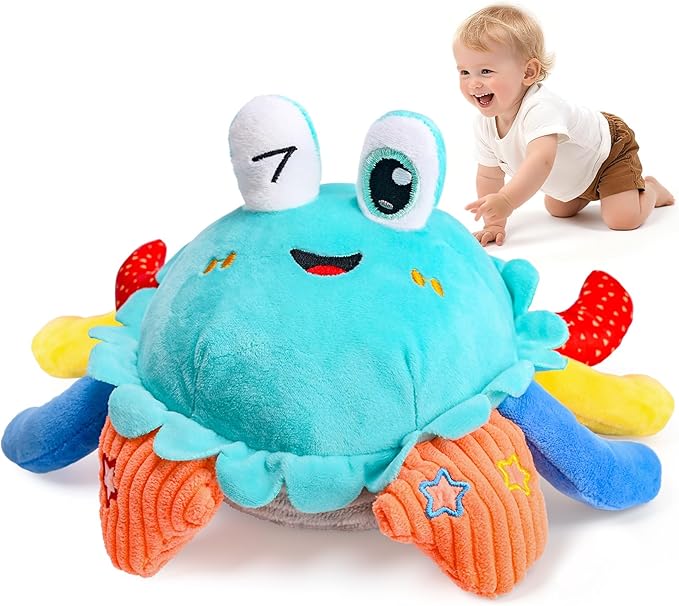 Kleikyerel Baby Toys 1 Year Old 6-12 Months, Crawling Crab Baby Plush Toy, Musical Tummy Time Toys, Dancing Moving Bouncing Recording Sensory Toys for 1 2 3 Year Old Boy Girl Gifts