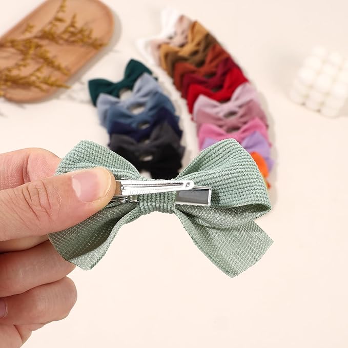 Oaoleer 40Pcs 3Inch Hair Bows for Toddler Girls, Velvet Neutral Pigtail Bows Alligator Clips Hair Barrettes Accessories for Baby Little Girls Kids