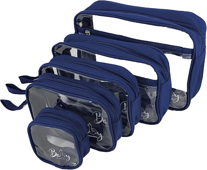 5 Piece Diaper Bag Organizer Pouch Set, Clear with Straps and Pacifier Case - Navy