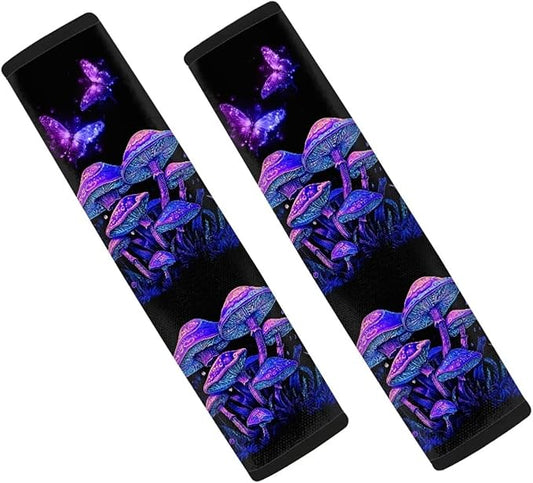 UNICEU Butterfly Hippie Mushroom Car Seat Belt Pads for Women 2 Piece Mushroom Car Accessory for Sedan SUV Truck Soft Comfort Seat Belt Shoulder Strap Covers