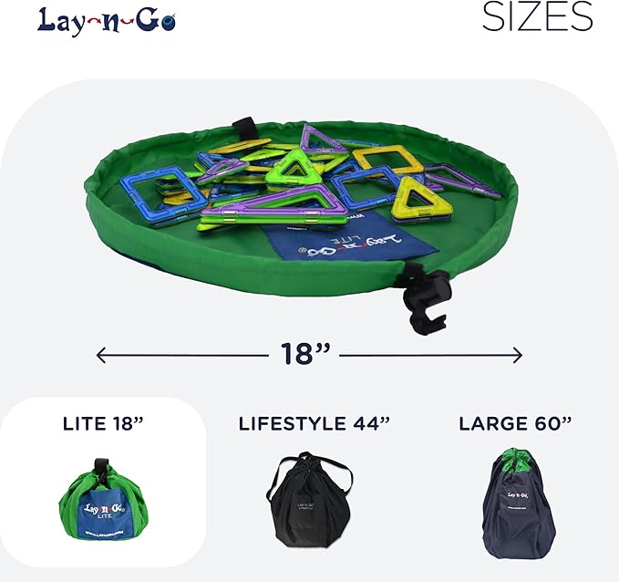 Lay-n-Go Layflat Portable Drawstring Cinch Storage Toy & Mini Figures Organizer & Play Mat, Mesh Pockets, Home & Travel, Kids & Toddlers Playdates, 2 Straps for Backpack, Durable, Machine Washable