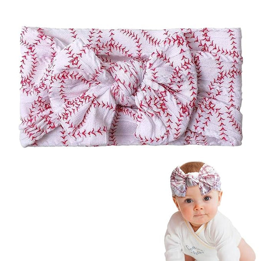 Baseball Baby Headband Turban with Bow,Baseball Hairband Bowknot Newborn Baseball Bow Headwarp,Wide Hair Band Baseball Hair Bow for Girl Toddler Infant