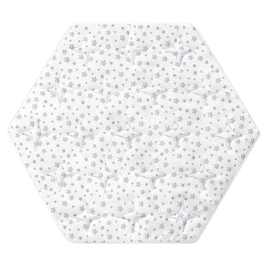 Hexagon Playpen Mat Compatible with POP 'N GO Baby Playpen, 59 Inch Hexagon Playpen Mattress Pad, Non Slip and Padded Play Mat White with Star Print