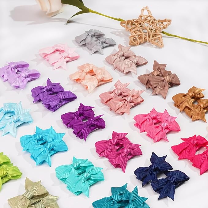 Mini Bow Hair Clips for Baby Girls, 1.5 Inch Grosgrain Ribbon, 40 Pieces, Fine Hair Accessories