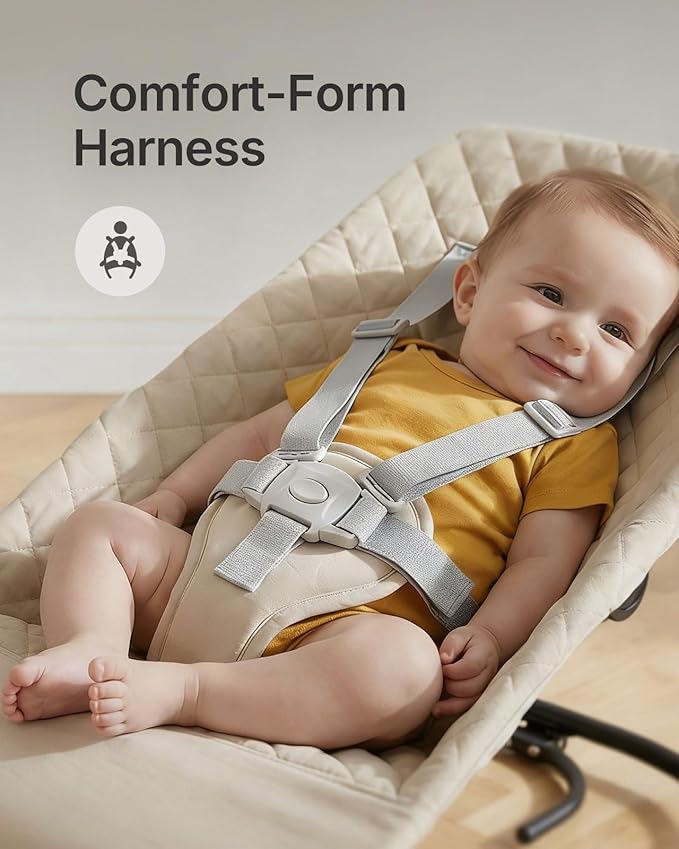 Electric Baby Bouncer Seat with Auto Rocking, 3-in-1 Infant Bouncer & Rocker Chair, Adjustable Height, Battery or Plug-in Powered, Music & Play Bar, Portable Baby Bouncer for Babies 0-12 Months
