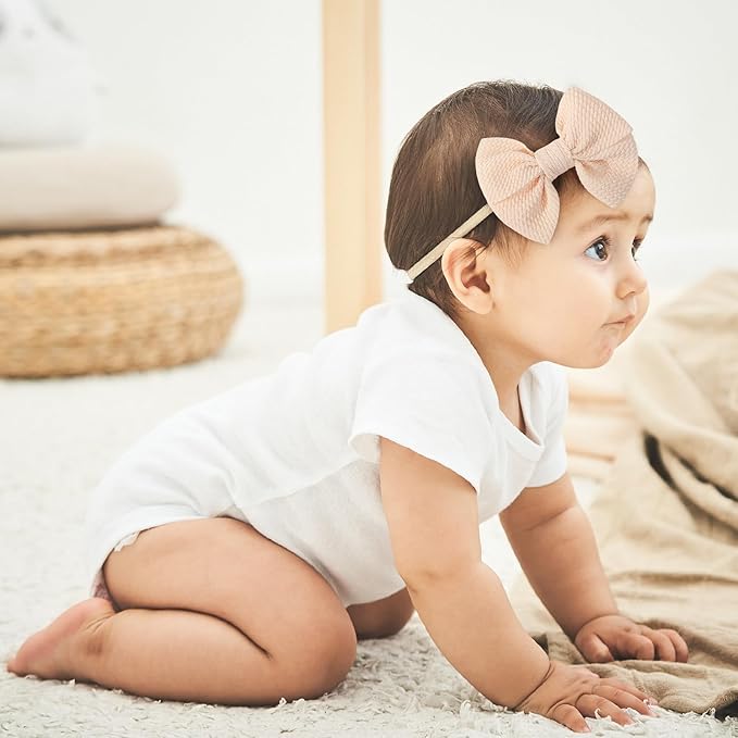 yoyokid 3PCS 4" Baby Girls Bow Headband, Elastic Nylon Hairbands Soft Baby Hairbands with Bows Hair Accessories for Newborn Infant Toddler, Beige Brown Coffee