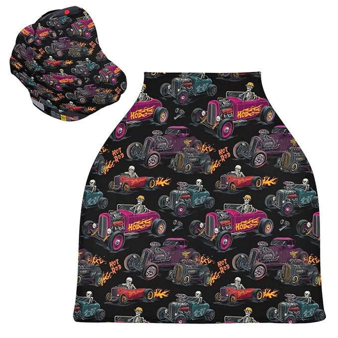 Hot Rod Baseball Racing Car Baby Car Seat Covers Checkered Flag Carseat Canopy Soft Infant Stroller Cover Nursing Breastfeeding Covers for Girls Boys Newborn Fit Summer Spring Autumn