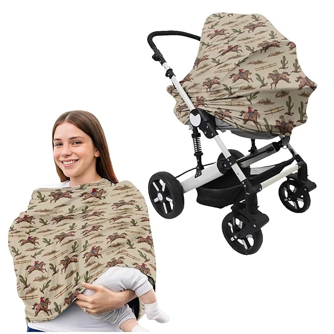 Baby Car Seat Canopy and Nursing Pillow Case Covers Vintage Cactus Cowboy Breastfeeding Protectors Universal Fit Shopping Cart, High Chair, Breastfeeding, Unisex