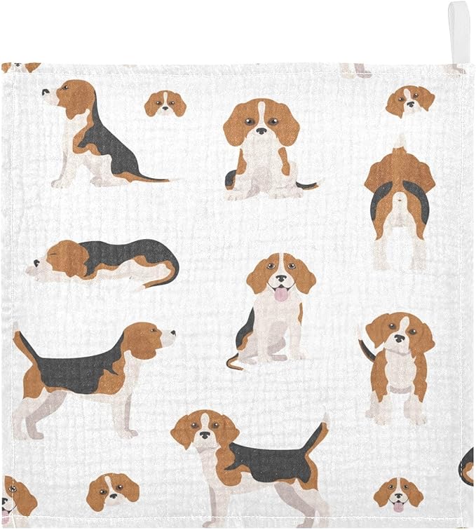 vvfelixl Baby Muslin Washcloths Beagle Puppy Baby Burp Cloths Cotton Baby Face Towel for Newborn Infants Boys Girls Soft and Absorbent 11.8 X 11.8 in, 3 Pack