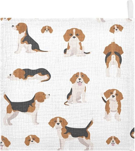 vvfelixl Beagle Puppy Baby Burp Cloths Baby Muslin Washcloths for Boys Girls Cotton Baby Face Towel for Newborn Infants Soft and Absorbent 11.8 X 11.8 in, 5 Pack