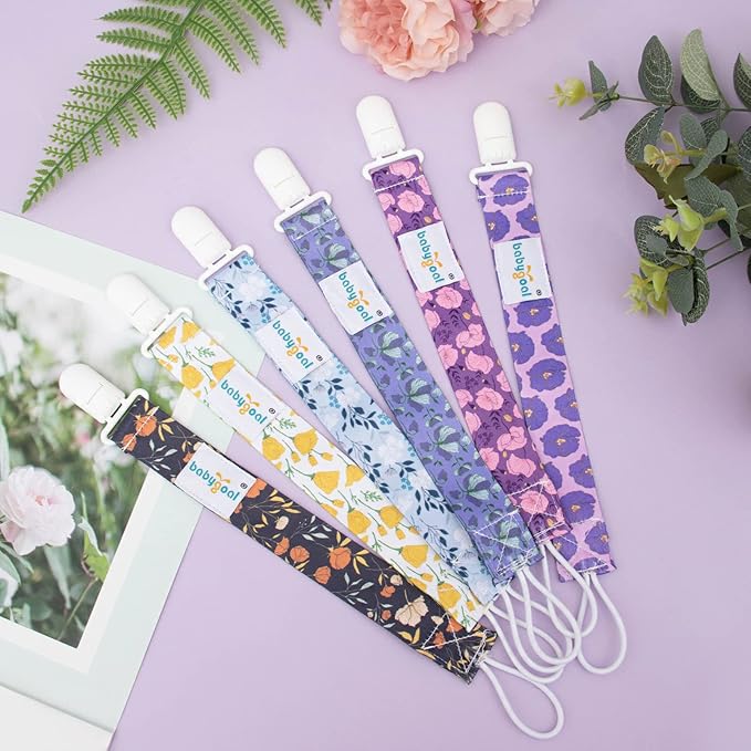 babygoal Floral Pacifier Clips, 6 Pack Binky Paci Holder Leashes Fits for Most Baby Pacifiers and Binkies
