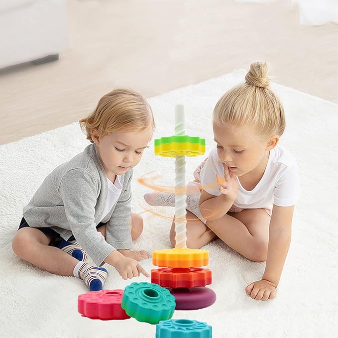 LUCKFUTURE Educational Spinning Stacking Toys, Rainbow Stacking Rings Baby Toy, Montessori Sensory Learning Toy for Girls and Boys Toddlers Toys for 1-3 Year Old (Pack of 2)