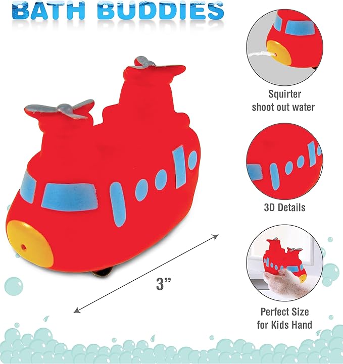 DolliBu Sea Knight Helicopter Bath Buddy Squirter - Floating Red Chopper Rubber Bath Toy, Water Squirting Bathtime Play for Toddlers, Cute Aircraft Toy for The Bathtub, Beach, & Pool for Girls & Boys