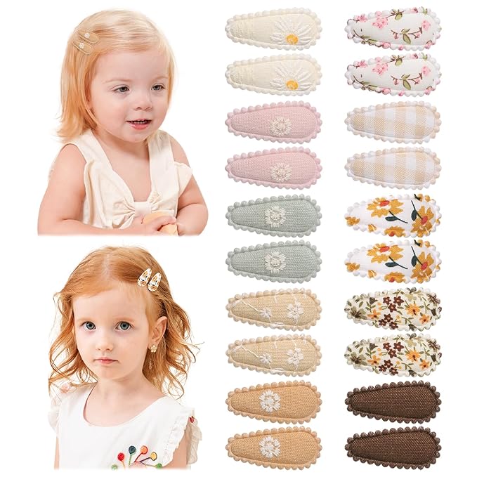 YLEN YHXX 20 PCS Mini Baby Barrettes 1.5 Inches Cute Floral Print Toddler Hair Clips Non Slip Wrapped Girls Hair Accessories