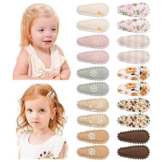YLEN YHXX 20 PCS Mini Baby Barrettes 1.5 Inches Cute Floral Print Toddler Hair Clips Non Slip Wrapped Girls Hair Accessories