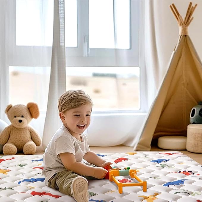 Odorless Premium Foam Baby Play Mat 79" x 59", Soft Microfiber Fabric Crawling Mat for Floor- Comfortable and Hypoallergenic, Non-Slip Cushioned Floor Playpen mat for Infants,Babies,Toddlers