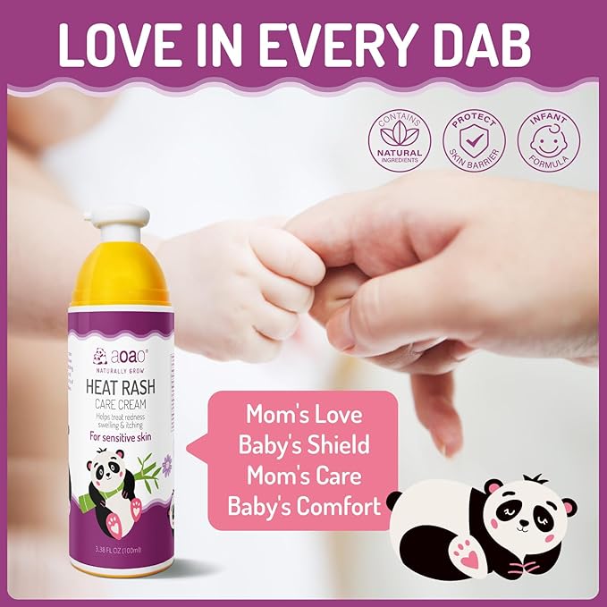 Heat Rash Cream for Babies, Prevents Prickly Heat, Clears Sweat Rashes, Relieves Eczema, Instant Soothing Baby Skin Discomfort, Nourishing Skin Protectant, Promotes Barrier Repair for Kids - 3.38oz