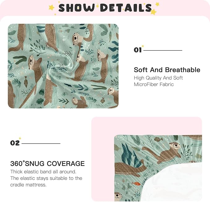 Baby Crib Sheet Otter Animal Crib Mattress for Boys and Girls Playard Sheet Soft Breathable Fitted Baby Mattress Cover 52x28in