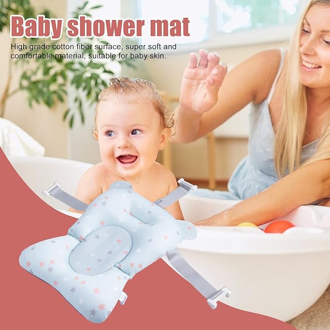 Baby Bath Pad | Foldable Travel Baby Baths Tub, Babies Tub with Soft Baths Mat, Babies Bath Seat Support Net, Non-Slip, 3 Safety Belts, for Home Travelling