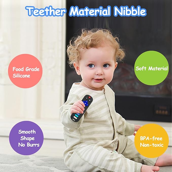 YAPROMO Baby Teething Toys,Reomte Teether Toys, Silicone Chew Toy for Babies 18+ Months, Remote Control Shape Teething Toys, Early Educational Toy BPA Free & Refrigerator Safe (Black01 & Purplr02)