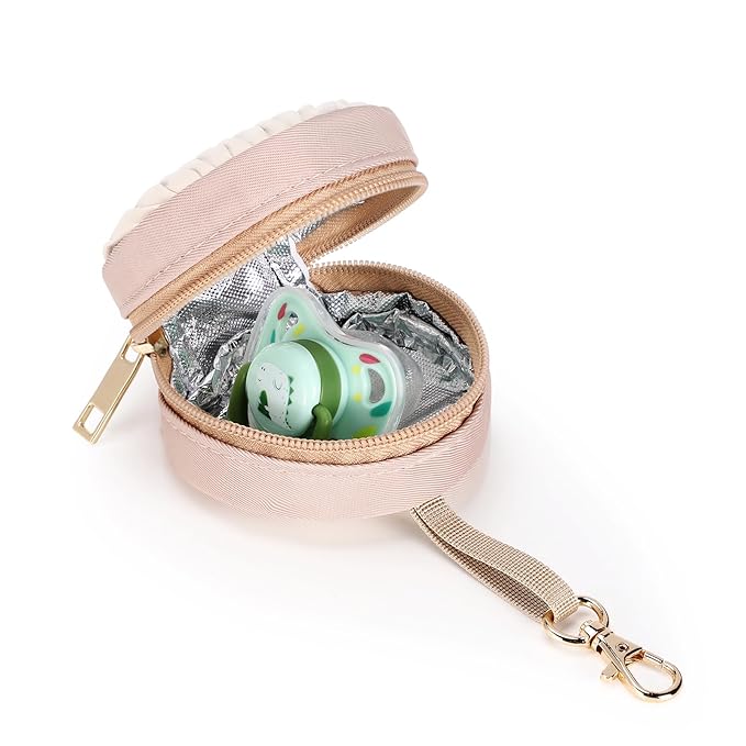 Pacifier Holder Case with Clip - Pacifier CharmPod with Clasp for Mom Bag Easily Attach to a Diaper Bag or Purse(Beige)