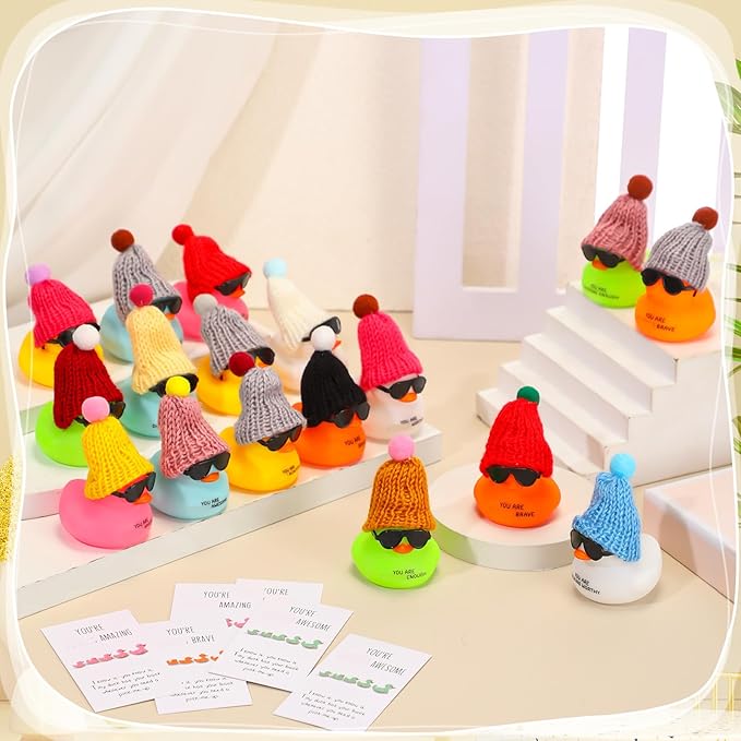 Liliful 2 Inch Rubber Employee Appreciation Gift Ducks Bulk with Hats Glasses You Are Awesome Sign Card for Staff Team Coworker Friends(36 Sets,Colorful)