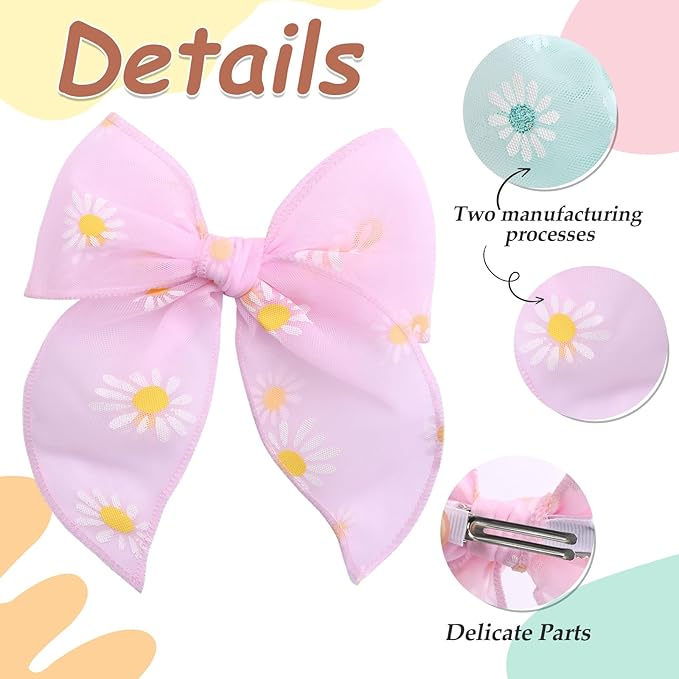 7 PCS Tulle Hair Bows for Girls, Large Daisy Hair Barrettes, Handmade Cute Wedding Hair Accessories for Baby Girls Infants Toddler Teens Women Birthday Party
