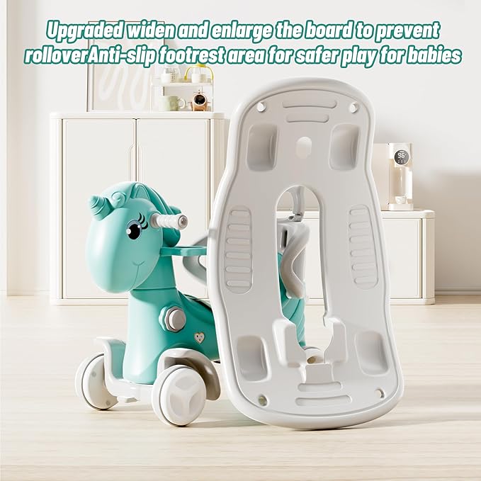 Runboll Rocking Horse for Toddlers, Baby Rocking Toy with Push Handle, Backrest & Detachable Balance Board, Riding Horse Toy for Baby Girl and Boy, 1-3 Years Old Kids Riding Birthday