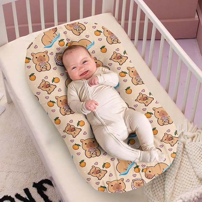 Capybara Baby Lounger Cover for Boys Girls Newborn Lounger Pillow Covers Soft Breathable Infant Nest Slipcover 31.5'' x 21.3'' Fits Most Standard Baby Loungers